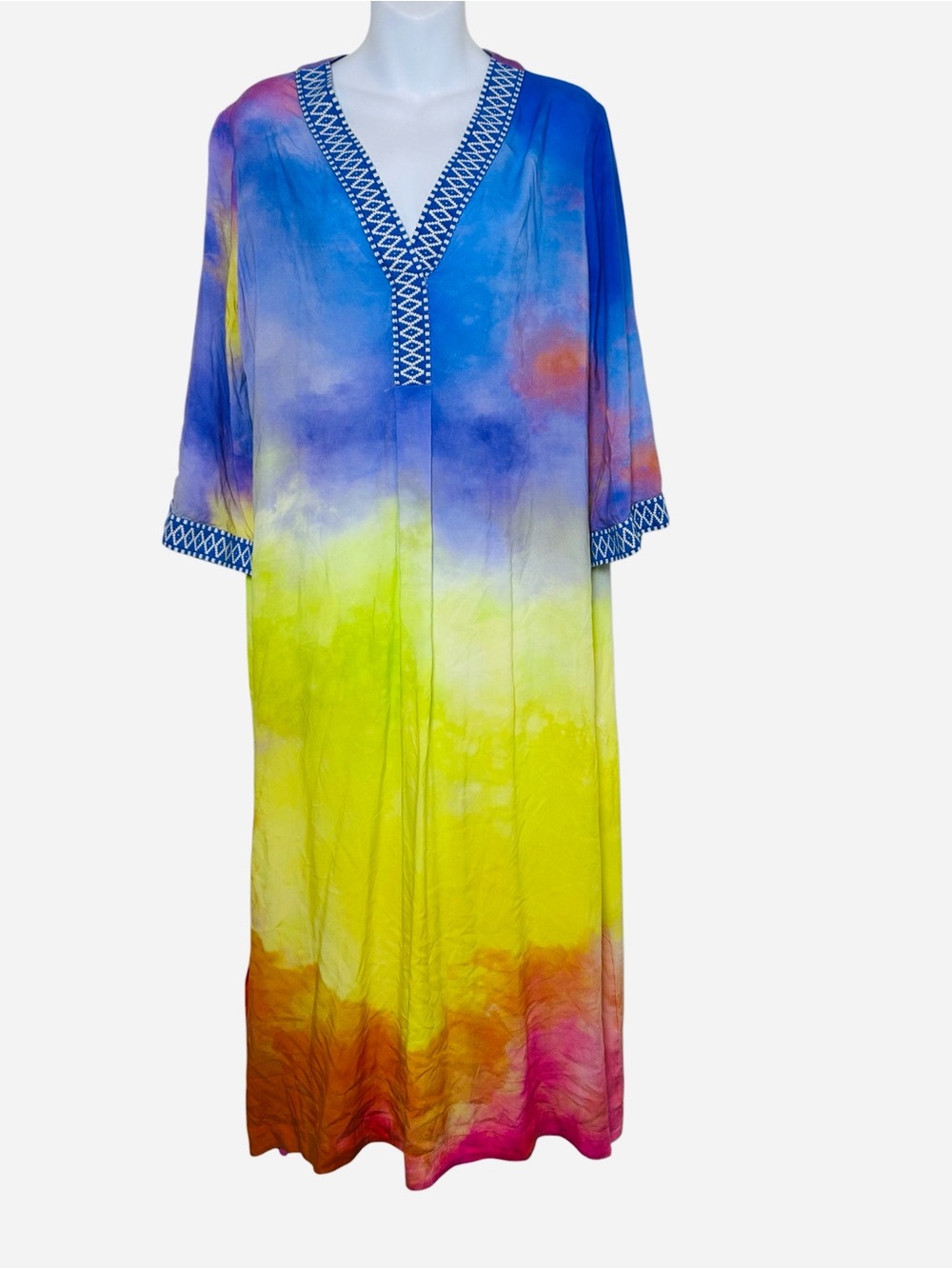 Soft Surroundings tie dye maxi kaftan dress size small medium coverup tropical